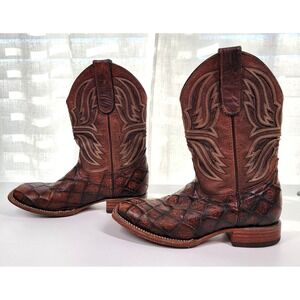 Hometown Brown Leather Cowboy Square Toe Western‎ Boots Mens US 5 E Mexico 24 E